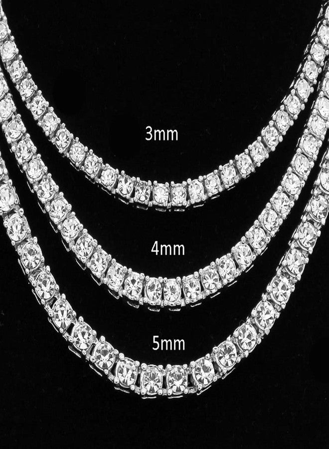 HH BLING EMPIRE Gold Silver Iced Out Diamond Tennis Chain Necklace for Men Women, Rhinestone Tennis Necklaces for Women and Teens, Bling Round Cuibc Zirconia Necklace Chains (5mm-Silver-16) - Image 4